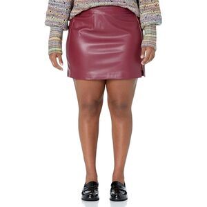 New THE DROP Aiden Mini Skirt Size XL Vegan Faux Leather A-Line Red Burgundy